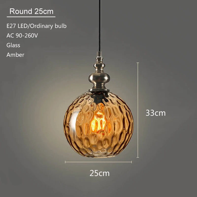 Round25cm Amber Современный винтажный скандинавский Лофт Арт Деко стеклянный подвесной светильник светодиодный E27 подвесной светильник для спальни ресторана гостиной кухни отеля - Цвет корпуса: Round25cm Amber