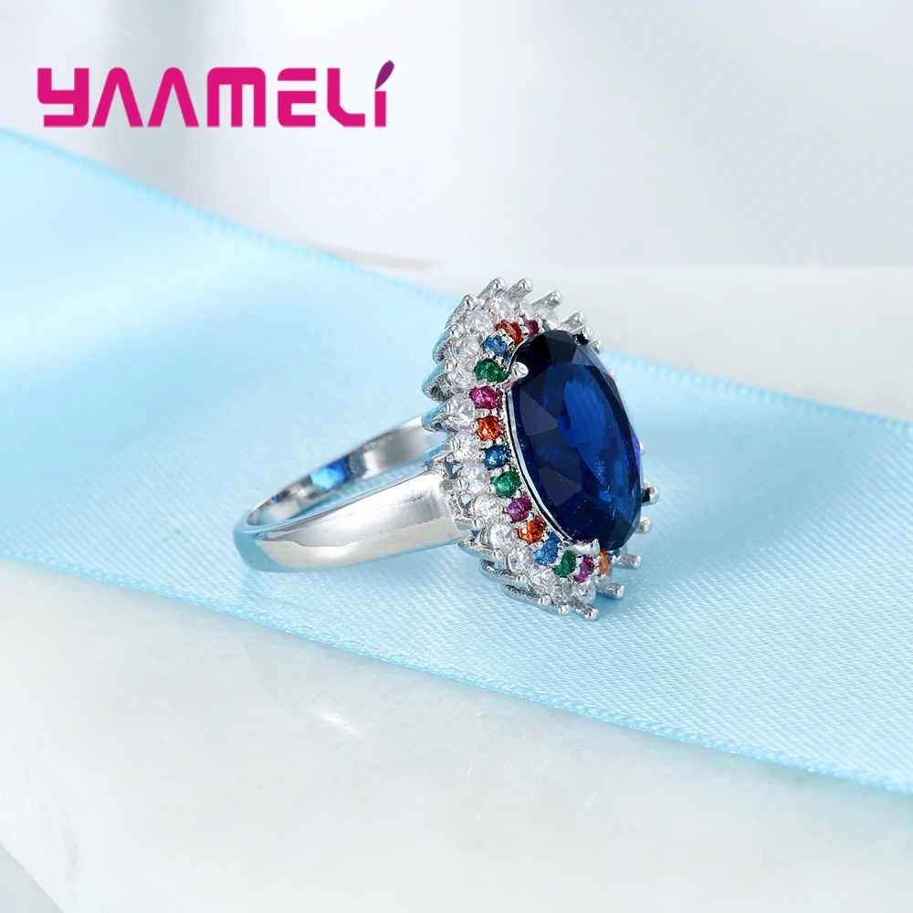 Женские круглые вечерние ЦА из серебра 925 пробы с синим камнем|round ring|blue stonering jewelry |