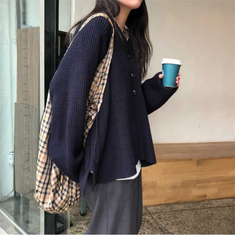 Alien Kitty Vintage Soft V-neck High Quality 2019 Retro Warm Elegant Knitted Casual Simple Tops Solid Loose Sweaters 2 Types | Женская