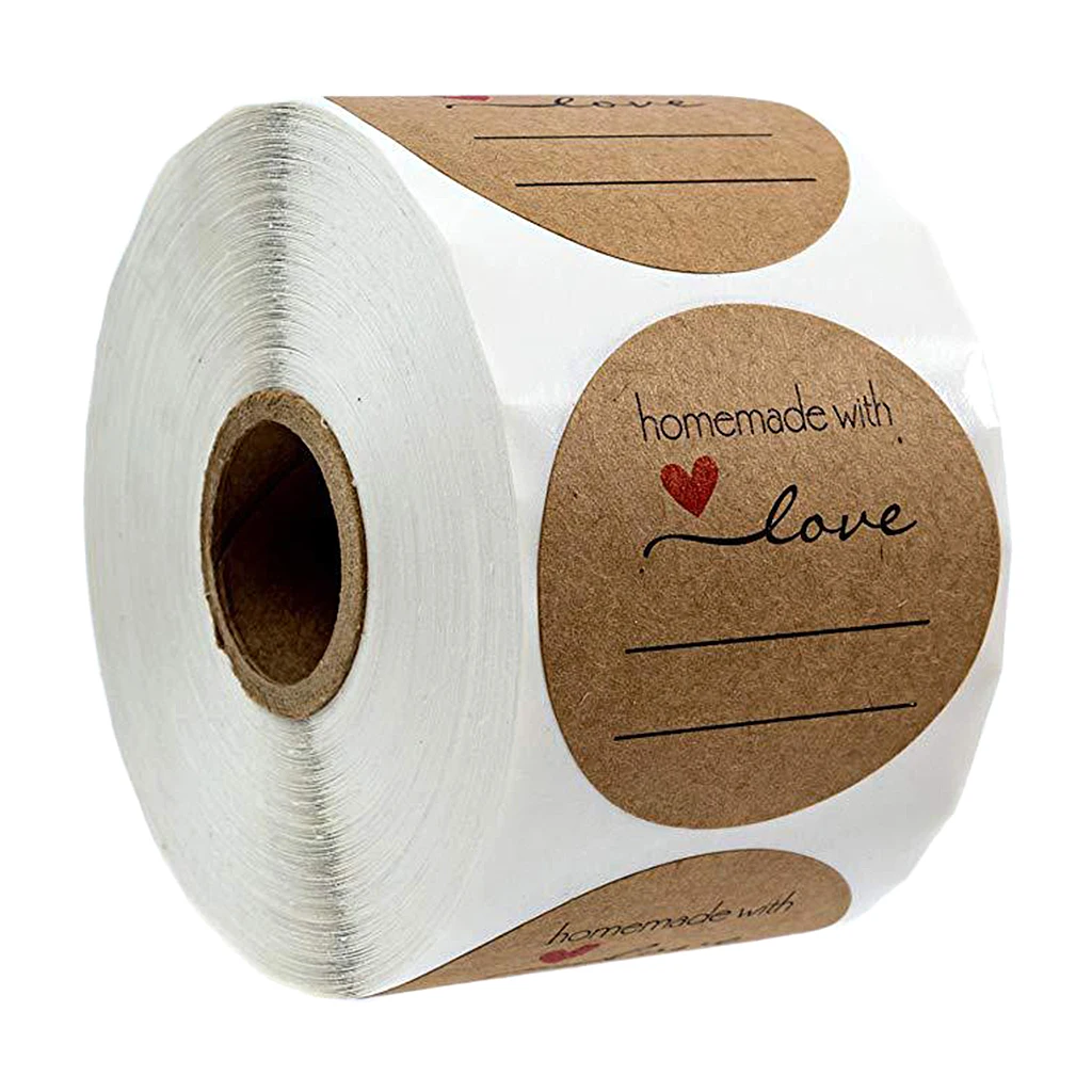 500Pcs Kraft Paper Homemade with love Stickers Labels Roll Self Adhesive | Дом и сад