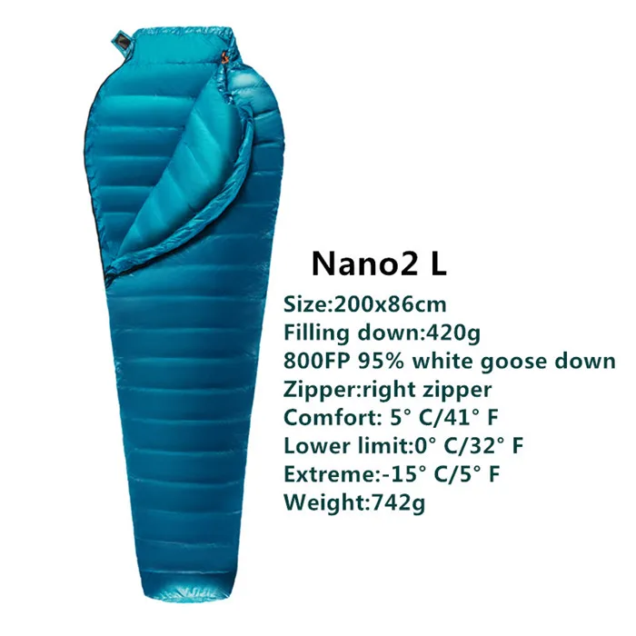 Nano 2 L AEGISMAX M2 новое обновление Сверхлегкий Мумия 95% белый гусиный пух спальный мешок Открытый Кемпинг Туризм полностью подкладка структура - Цвет: Nano 2 L
