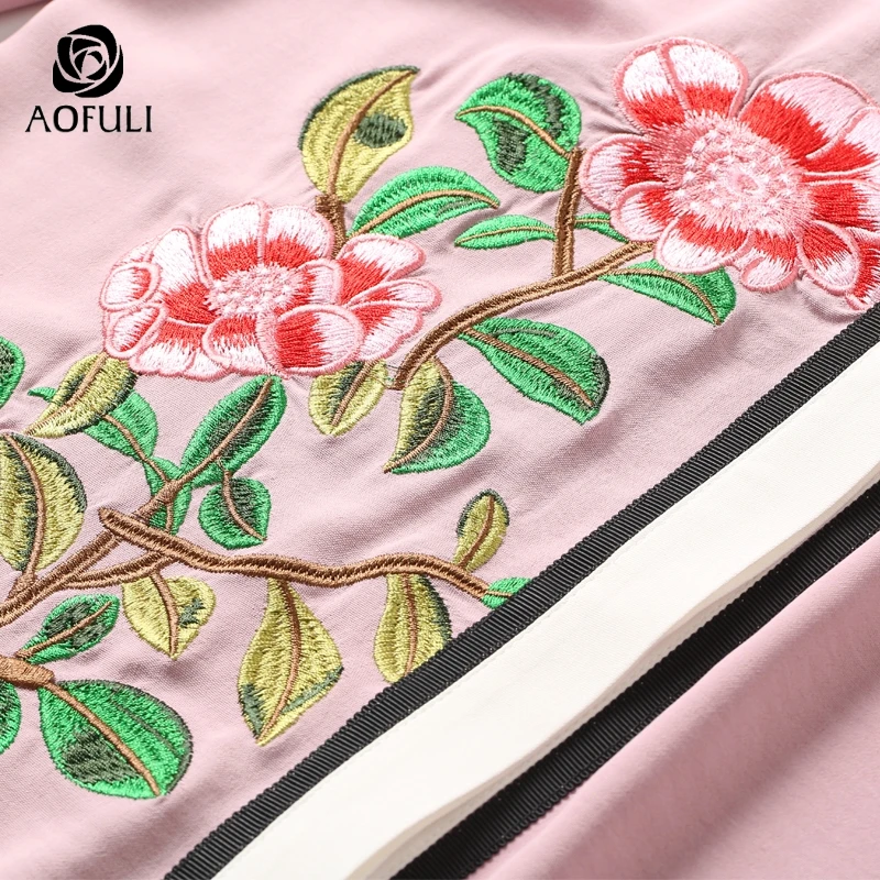 Платье AOFULI с цветочной вышивкой модное осеннее платье длинным рукавом l xxxl 4XL 5XL