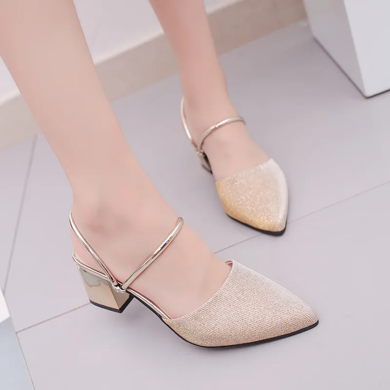 Туфли-лодочки женские на высоком каблуке расшитые блестками модные сандалии без