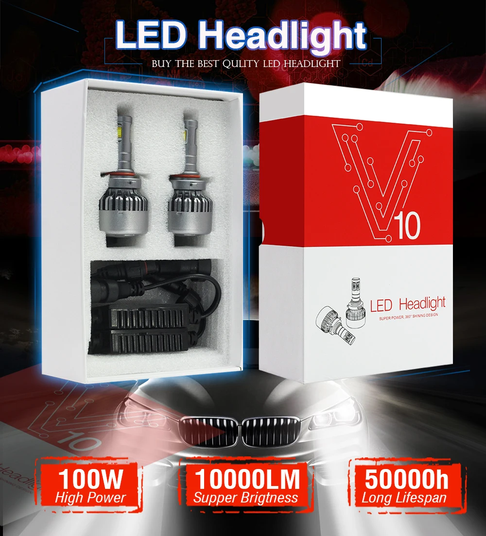 Cawanerl H4 H7 светодиодный головной светильник лампы 100W 10000LM/Комплект Высокая Яркость 6000K 12V H8 H9 H11 9005 HB3 9006 HB4 9007 H13 автомобильный светильник налобный фонарь