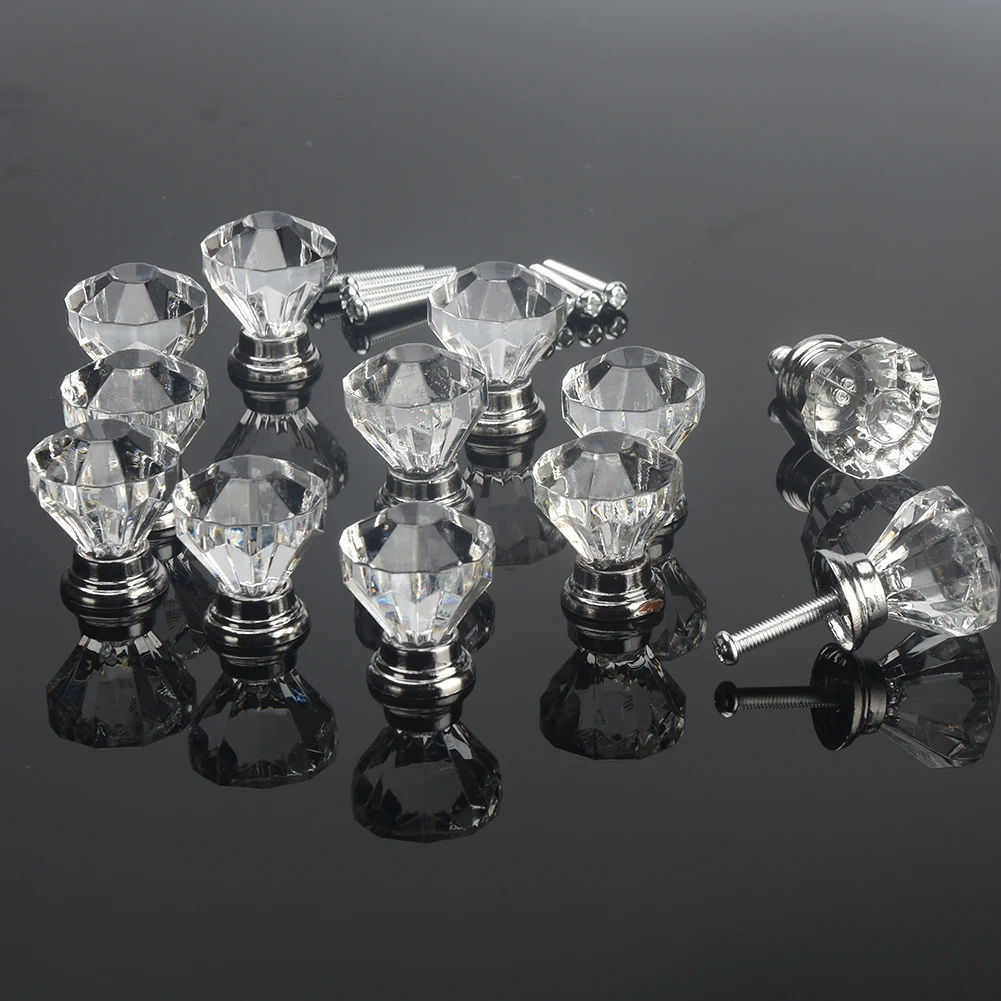 12 шт. Diamond форма Кристалл стекло ящика ручки шкафа и тянуть кухонные дверные шкаф