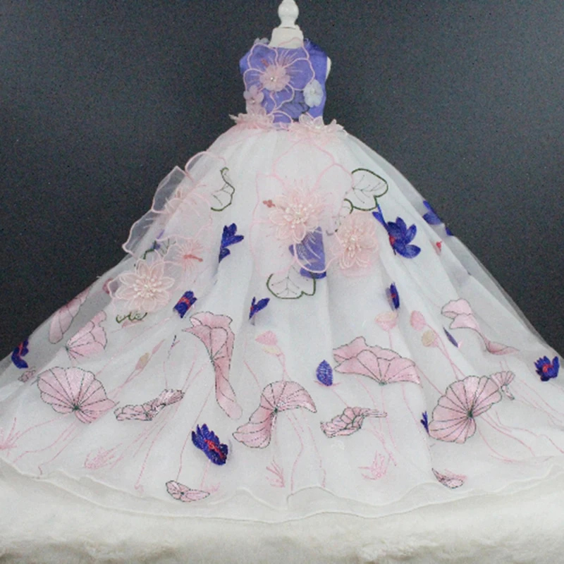 Платье для домашних питомцев с вышивкой и трехмерными цветами свадебное платье