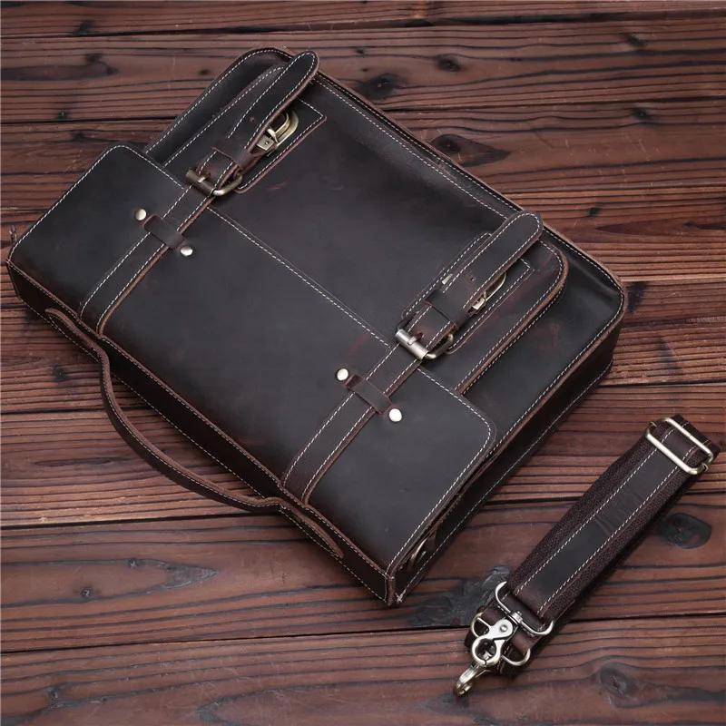 Genuine Leather Men's Vintage Briefcase Crossbody Messenger Shoulder Sling  Bag Handbag A4 Documents Portfolio Office Work Bags