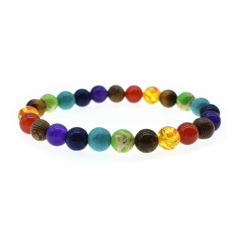 Горячая Новинка Браслет из деревянных бусин 7 цветов чакра аура натуральные