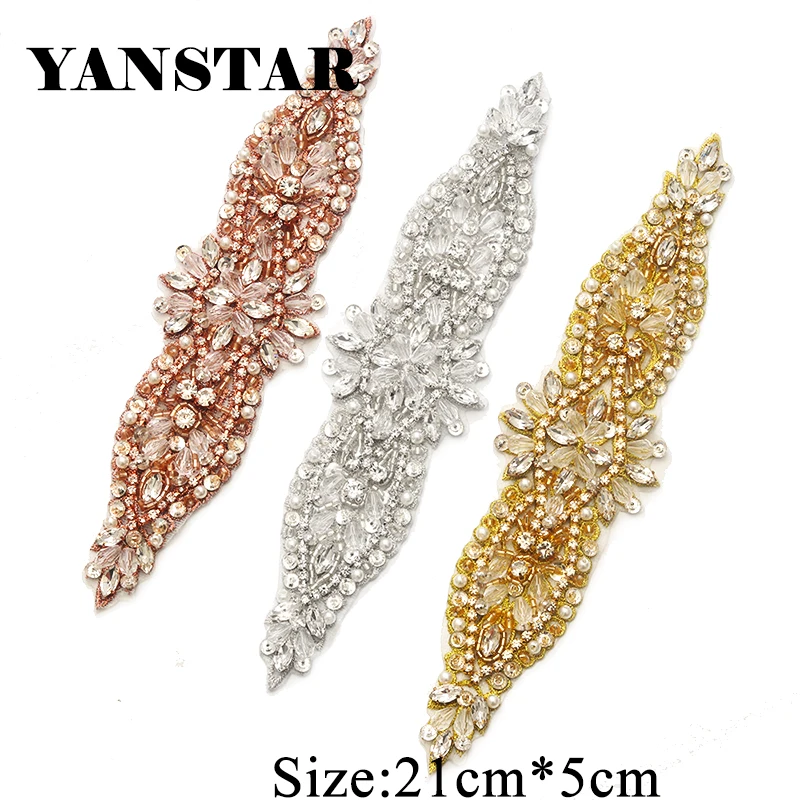 

YANSTAR оптовая продажа 30 шт. стразы аппликация аксессуары для ремни свадебного платья прозрачное розовое золото Кристалл утюгом свадебное платье YS890