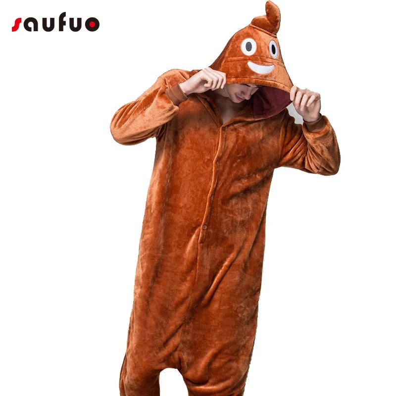Kigurumi эмодзи Onesie Poo взрослых пижамы для женщин мужчин Хэллоуин осень зима унисекс