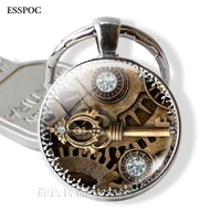 retro mechanical steampunk old keychain glass dome punk key chain ring women christmas gifts fashion jewelry birthday gift