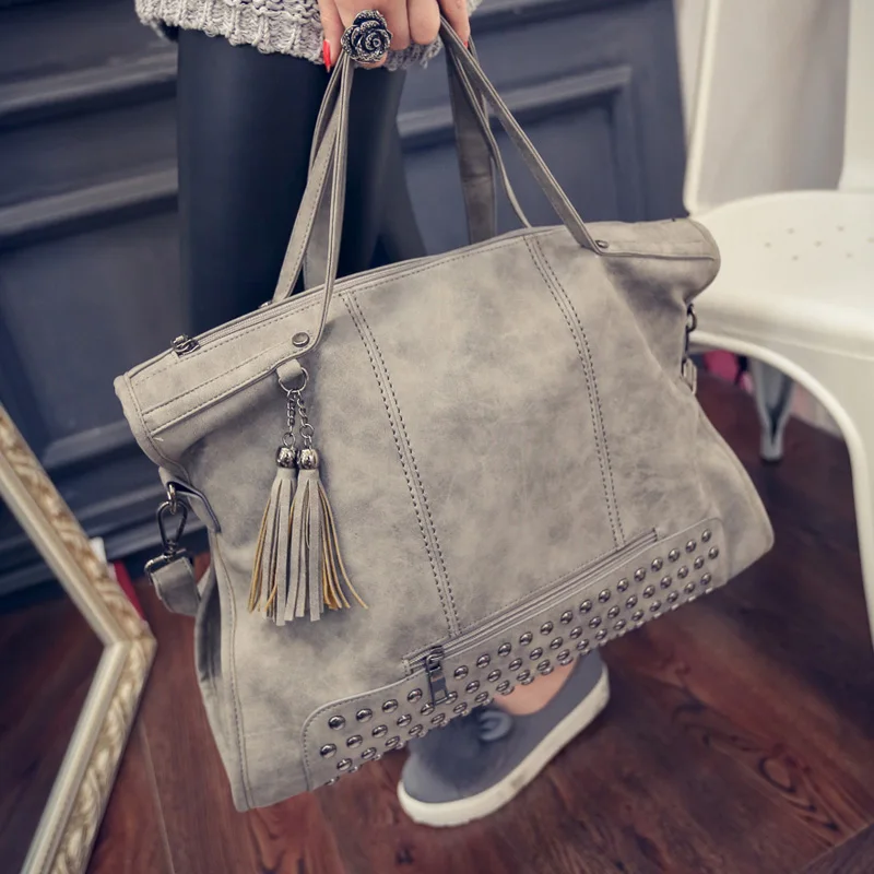 New Tassel Bags Women Branded Leather Rivet Handbag Shoulder Bag Nubuck Messenger Bag Tote