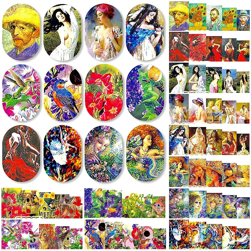 

12 Sheets Beauty Retro oil Painting Style Nail Art Water Transfer Decals Nail Sticker Slider Tattoo Nail Accessories