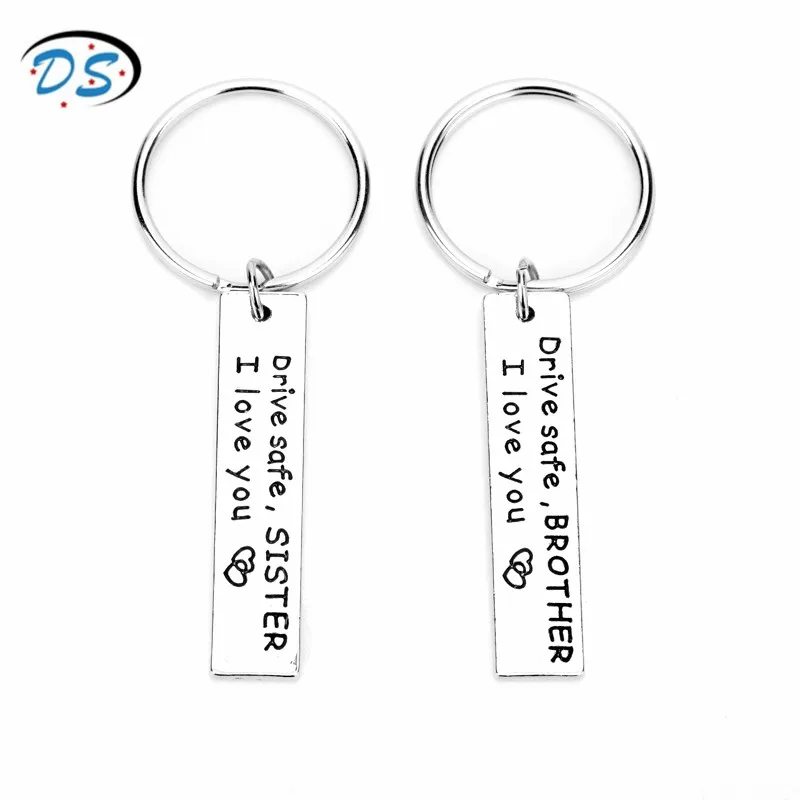 

2pcs I Love You Brother Sister ,Drive Safe Keychains Newest Trinket Key Chain Family Gift Jewelry Keyfob Key Rings Car Keyholder