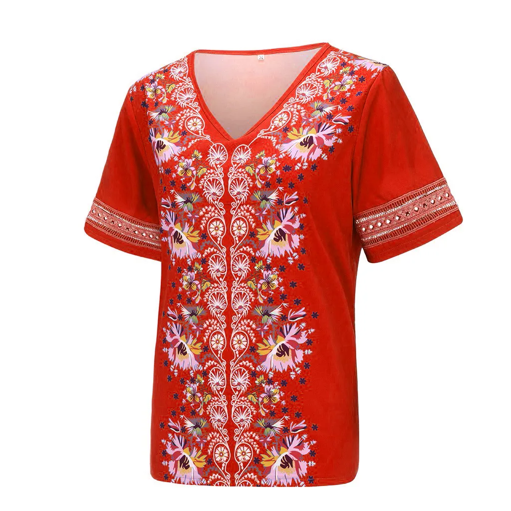 Бесплатная Страусиная Женская строчка Ретро Печать с коротким рукавом рубашка