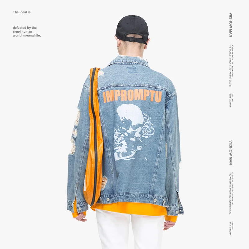 VIISHOW Hole мужские куртки Брендовые джинсовые Уличная Veste Homme 2018 с принтом Мужские