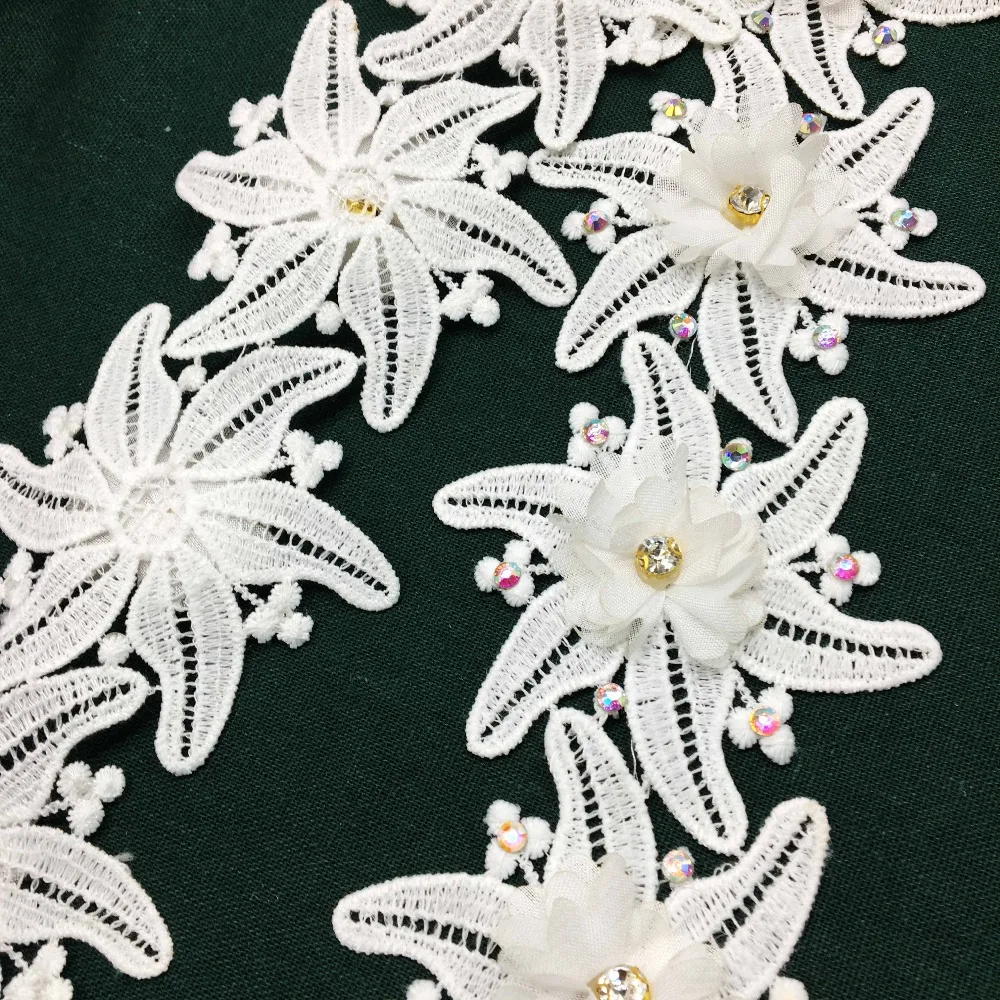1 ярд цветов морской звезды 3D Алмазная шифоновая вышитая кружевная отделка