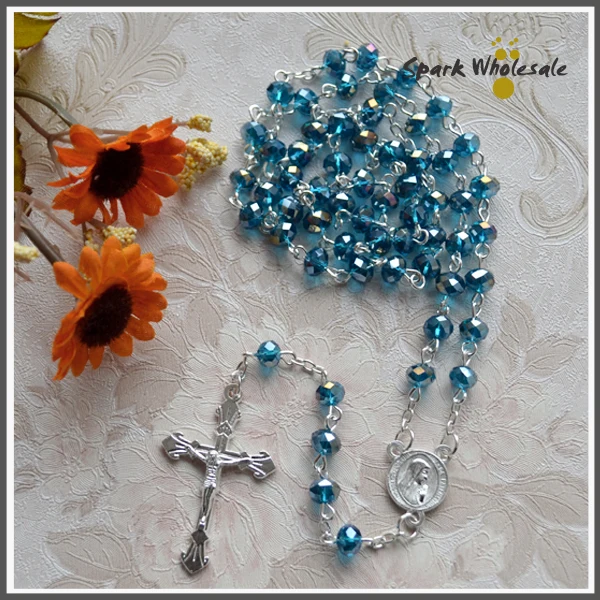 Святая религиозная 6*4 мм синие хрустальные четки ожерелье с подарочной коробкой!