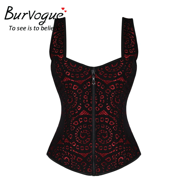 Burvogue прекрасный новый женский сексуальный Бюстье молния Корсеты красный корсет