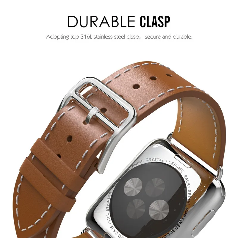 Классический наручный ремешок для часов Apple Watch серии 3 2 1, ремешок с квадратной металлической пряжкой, кожаные ремешки для часов i watch 38 мм 42 мм