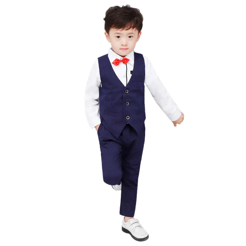 Brand Flowers Boys Formal Suit Wedding Campus Student Birthday Dress Gentleman Kids Vest +Pants 2Pcs Ceremony Costumes | Детская одежда