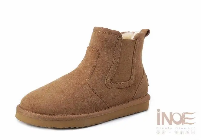Chestnut INOE ботинки Женская модная обувь натуральная овечья кожа короткие замшевые теплые зимние сапоги c подкладкой из натурального меха Зимние ботильоны натуральная кожа натуральный мех полусапоги из овчины без каблука - Цвет: Chestnut