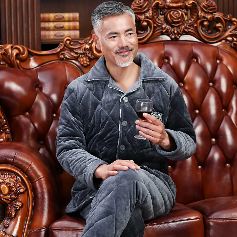 Новая зимняя Пижама для мужчин пижамные комплекты из толстого флиса Роскошные