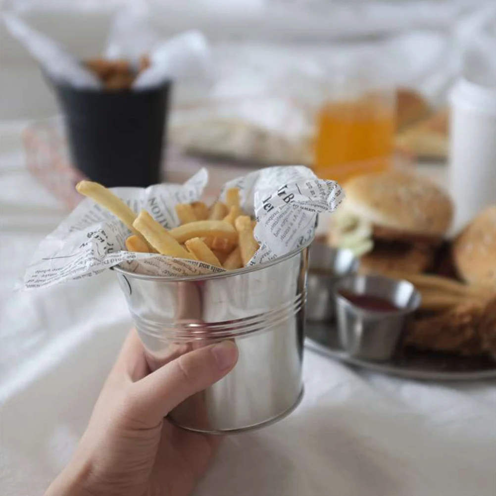 1pc 304 Stainless Steel Ice Bucket Icing French Fries Snack Bar Buckets Dessert Barrel Food Hotel Restaurant Tableware | Дом и сад