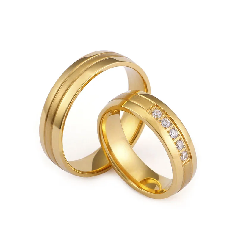 Alliance Wedding Rings Cubic Zirconia Couple for Women and Men Gold Color Stainless Steel Lover Anniversary Jewelry | Украшения и