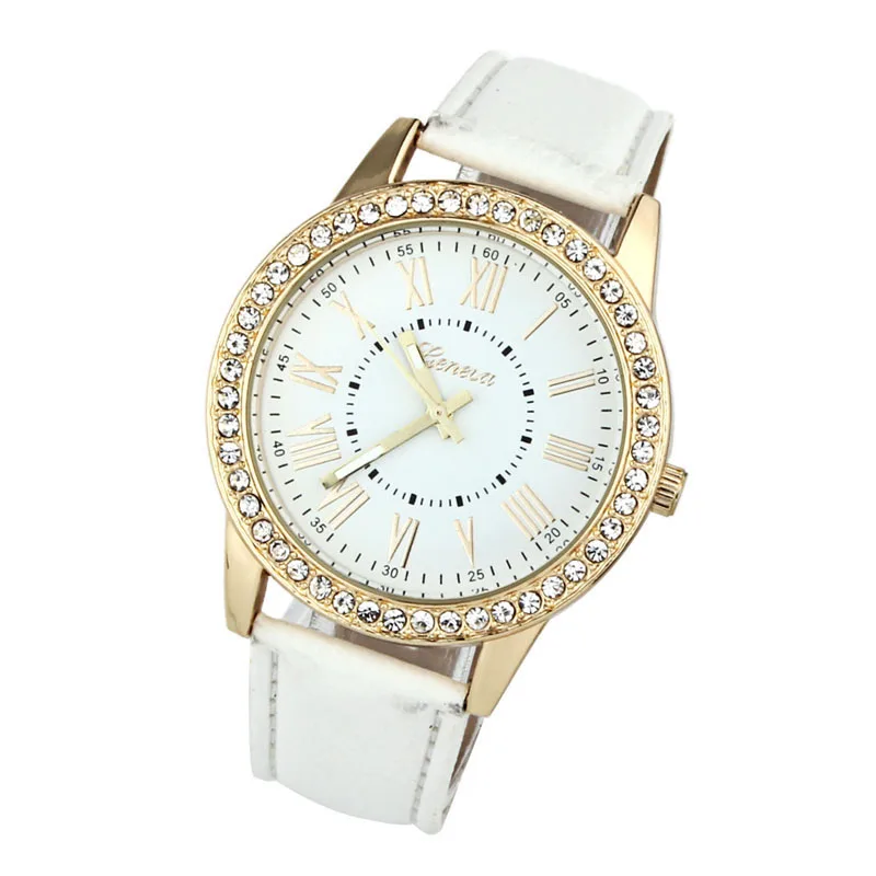 2020 Роскошные Горячие женские часы Красочные Модные Женева стразы с кожаным