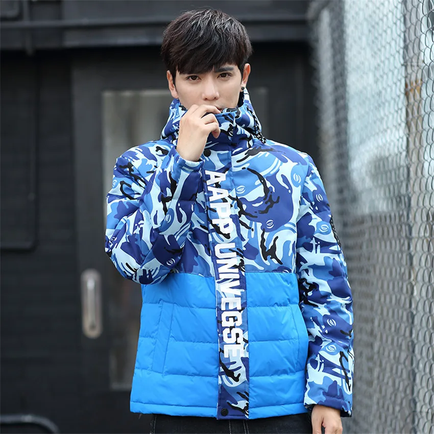 2018 new winter jacket Men's fashion camouflage pattern Jacket casual hooded male white duck down coats 75wy | Мужская одежда