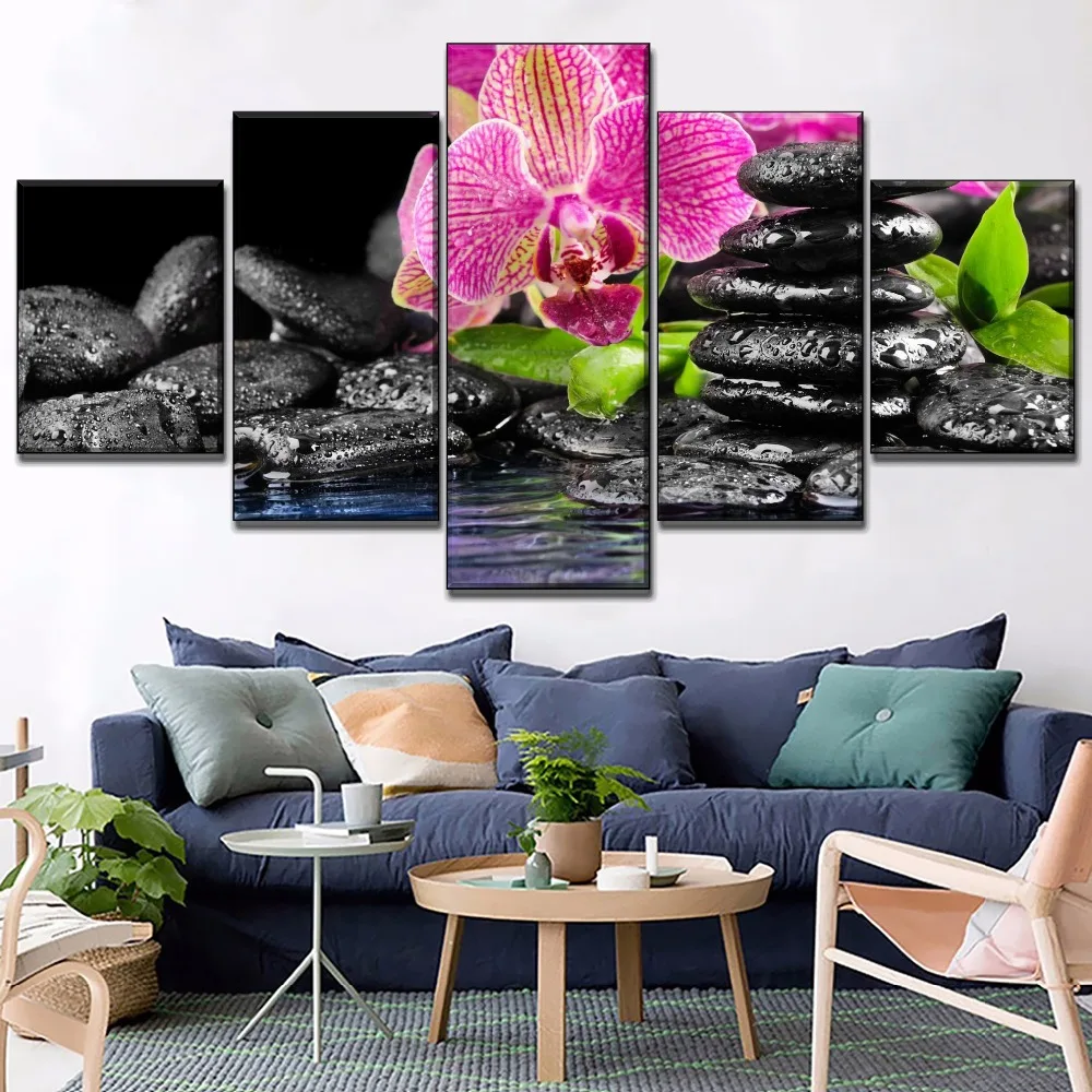 Modern Canvas Print Nature Purple Orchid And Zen Picture Living Room Wall Art Decor One Set 3 Piece Framed Or Frameless Painting | Дом и сад