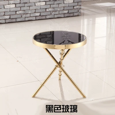 E Tempered glass top Золотой Угловой позолоченный Круглый Журнальный Столик Из Нержавеющей Стали Угловой мраморный столик - Цвет: E Tempered glass top