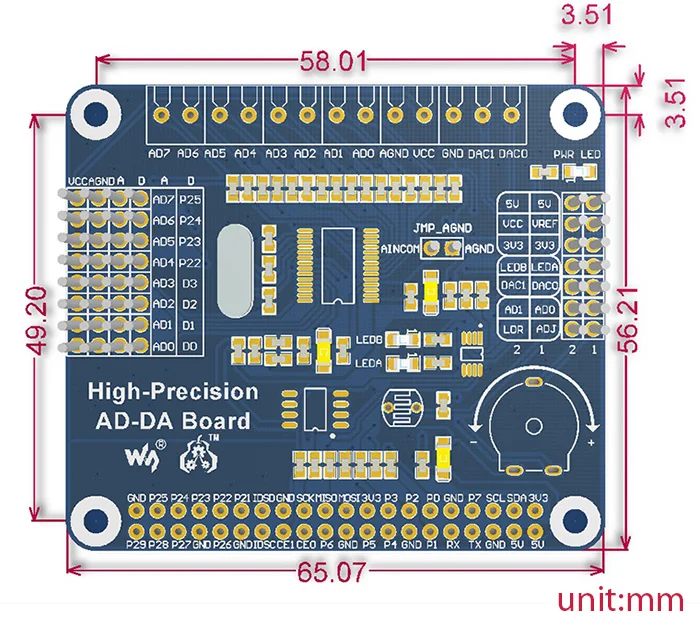Высокоточная AD/DA плата Raspberry Pi расширение добавить высокоточные функции к RPi 3 B/2 B/A