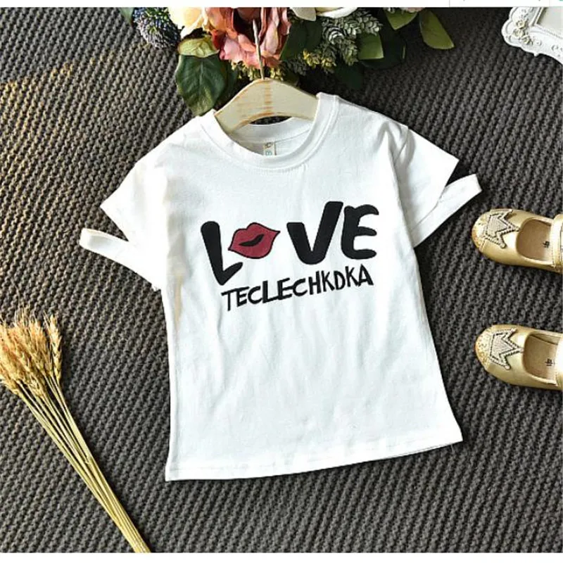 Комплект одежды для девочек Новинка лета 2021 Детская футболка с буквенным принтом