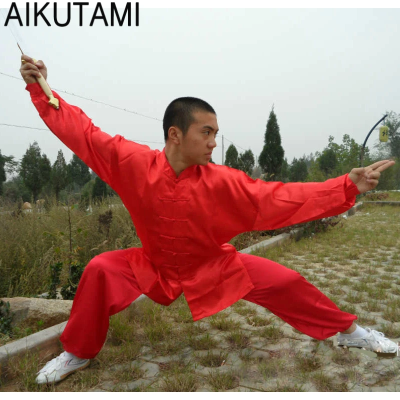 Мужская униформа aiкутami Wushu костюм Тай Чи однотонные свободные рубашки с длинным