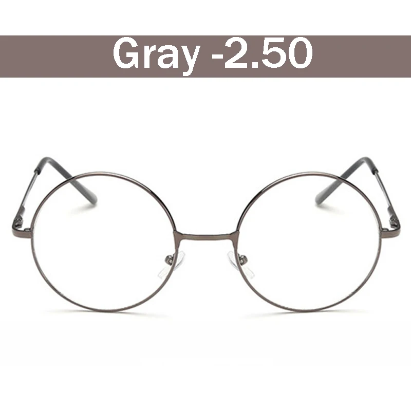 Elbru-1,0 до-4,0 готовые очки для близорукости винтажные металлические круглые близорукие очки мужские женские студенческие близорукие очки - Цвет оправы: Gun -2.50