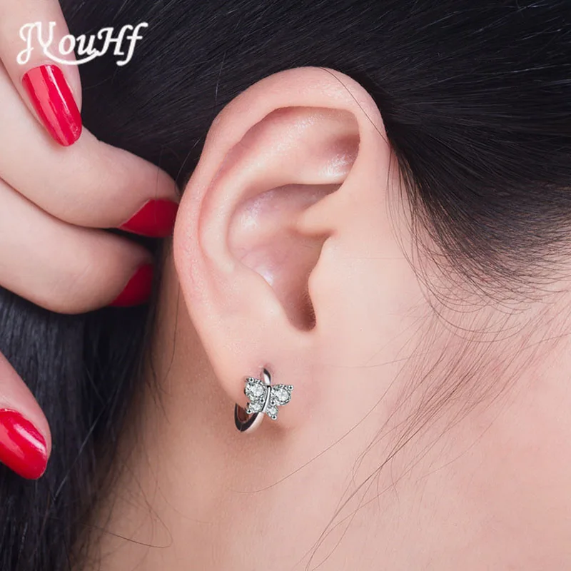 

JYouHF Fashion White Gold Plated Stud Earrings for Women Girls Luxury Crystal Butterfly Design Earrings Jewelry Female Brincos
