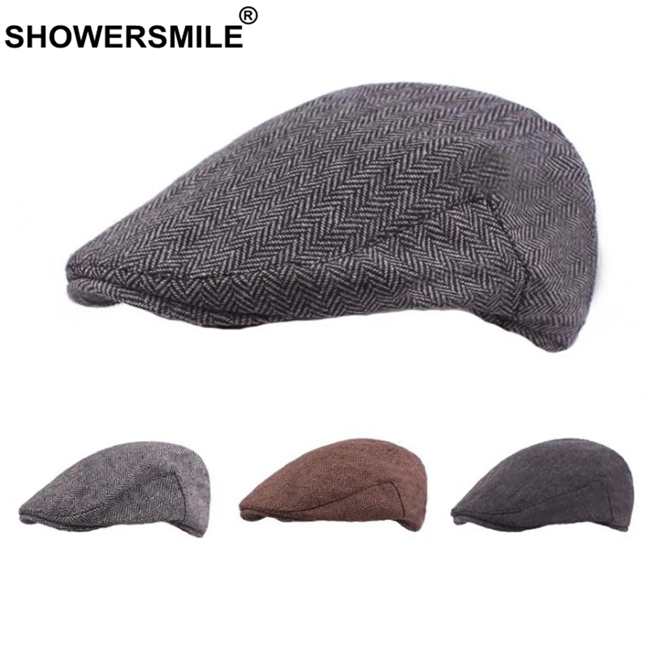 SHOWERSMILE мужская серая кепка в елочку, винтажный хлопковый берет, Женская Классическая осенне-зимняя шапка в британском стиле