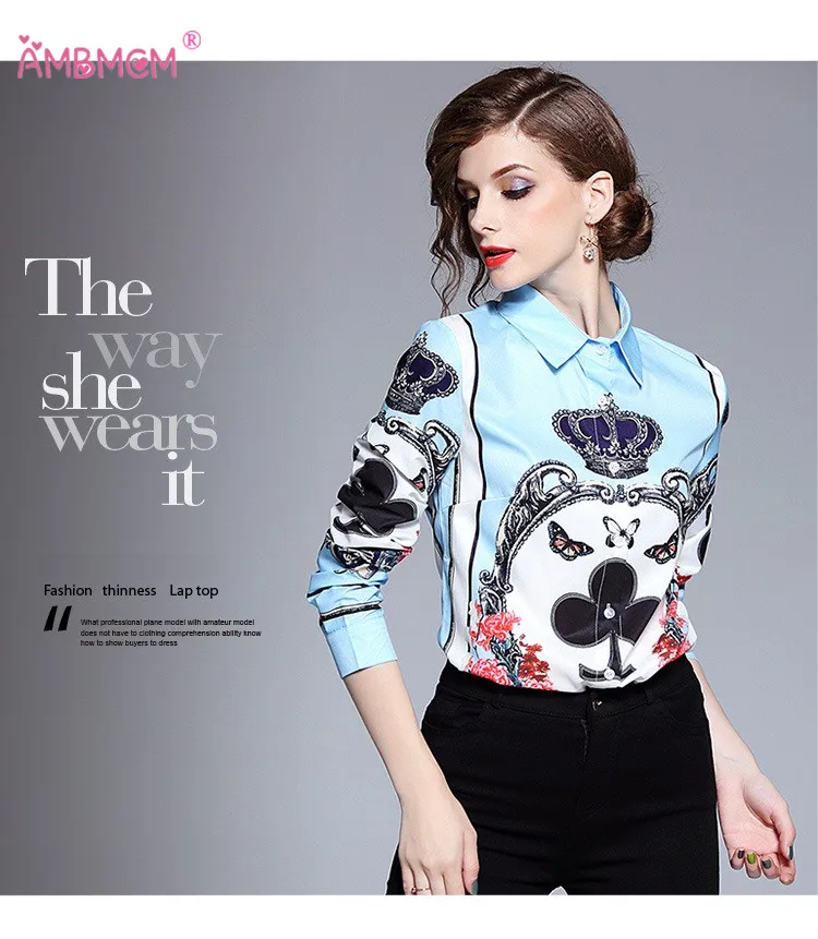 2018 Высококачественная женская рубашка с принтом большие размеры отложным