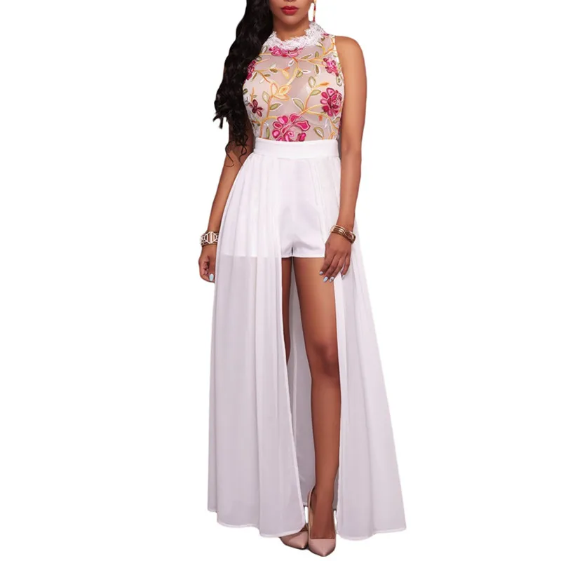 Женский Короткий комбинезон с оборками Летний цветочной вышивкой модель AB166