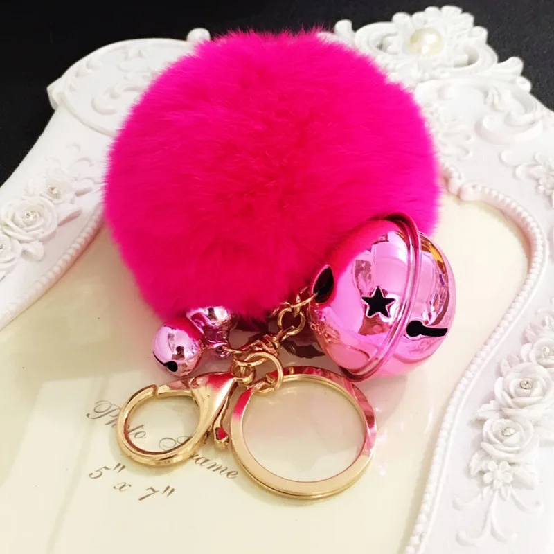 Модный брелок в виде кролика 8 см с помпоном из пушистого меха металлические