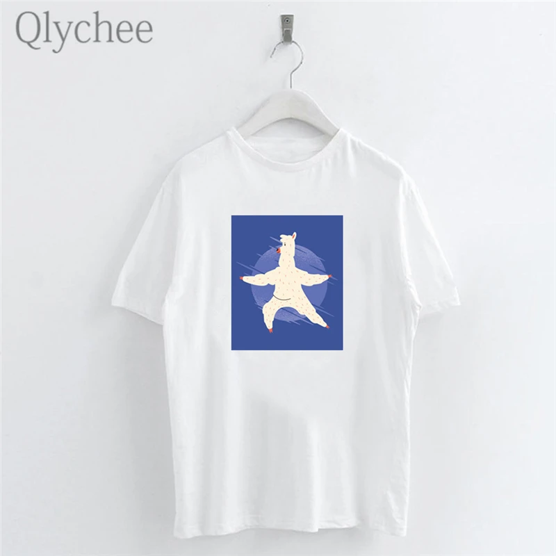 Qlychee Kawaii Star Alpaca женские футболки с принтом Футболки вырезом лодочкой и коротким