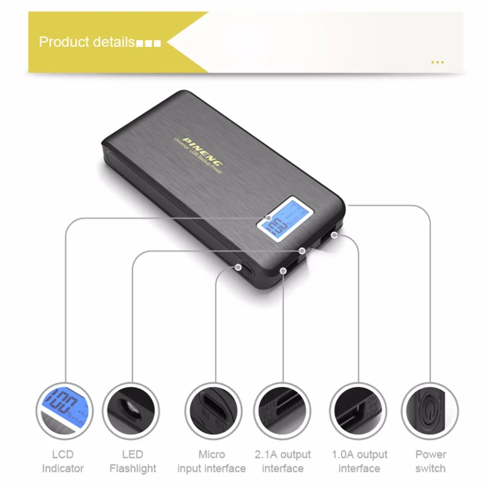 Оригинальный Pineng PN929 power Bank 15000 мАч двойной USB lcd фонарик PowerBank Bateria внешний