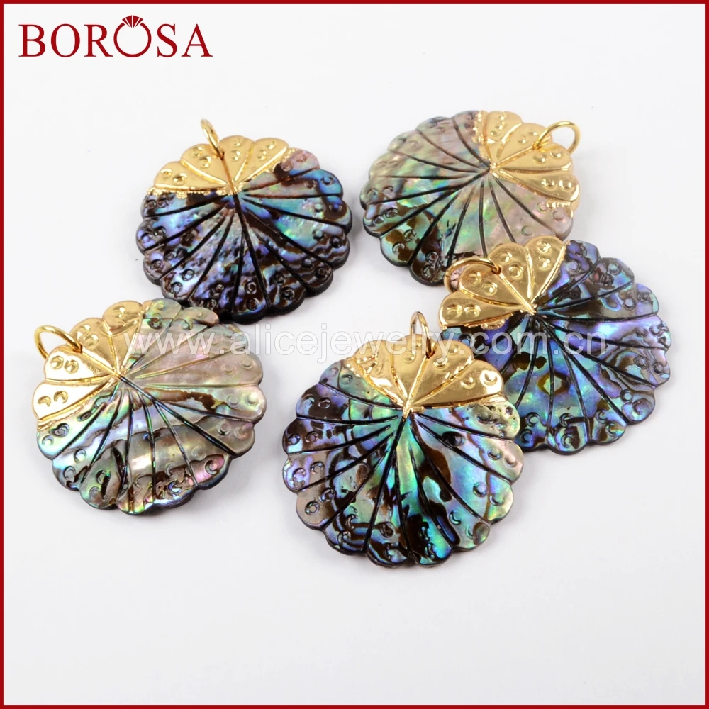 Десять золотых круглых цветочных образных природных подвесок из раковины абалона BOROSA для создания сережек/ожерелий женщин (модель G1638).