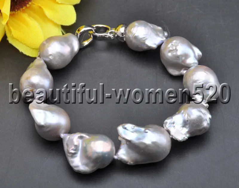 

Z8215 19mm Gray Drop BAROQUE REBORN KESHI PEARL BRACELET 8inch