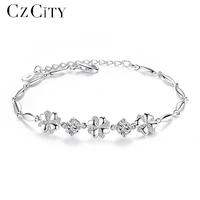czcity brand cubic zirconia 925 sterling silver bracelet for women genuine 925 silver charm flower chain link bracelet jewellry