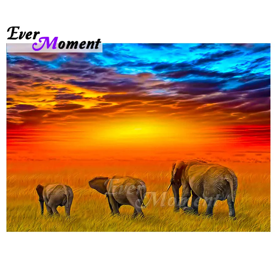Ever Moment Алмазная картина слон семья закат мозаика Стразы вышивка 5D Сделай Сам
