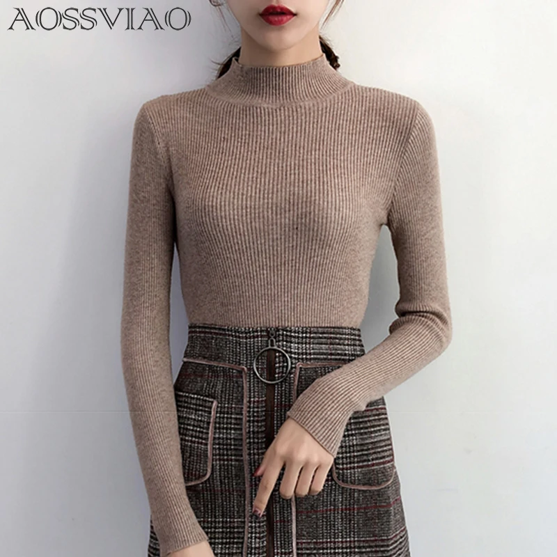 2021 Autumn Winter Women Pullovers Sweater Knitted Korean Elasticity Casual Jumper Fashion Slim Turtleneck Warm Female Sweaters | Женская