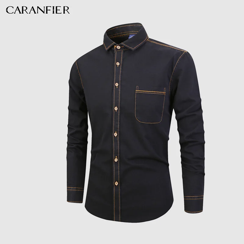 

CARANFIER New spring Fashion Brand Men Clothes Slim Fit Men Long Sleeve Shirt Men Simple Cotton Casual Men Shirt US Size S-3XL